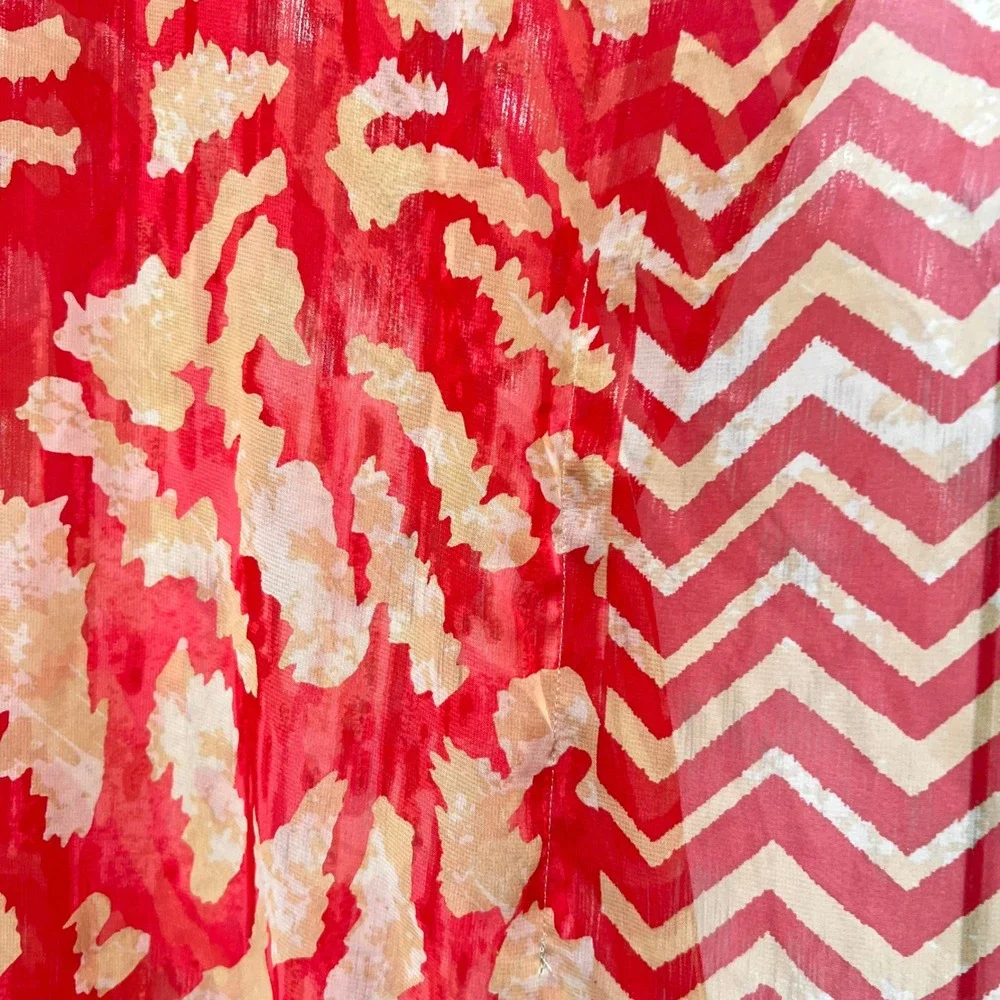 Chicos Red Abstract Animal Print Sheer Kaftan Swim Cover Up Boho Resortwear S/M